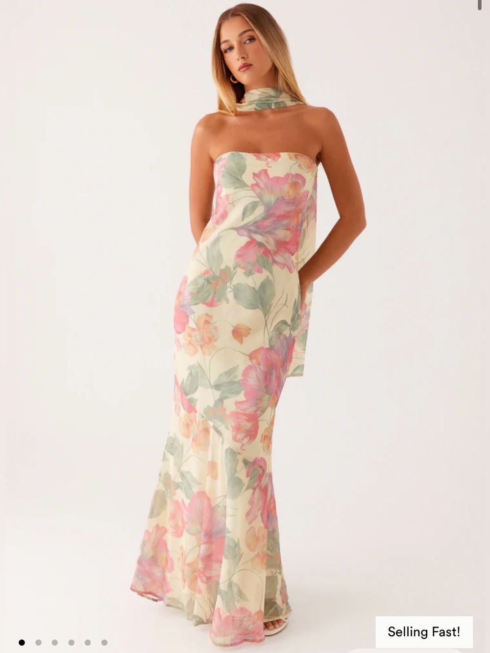 Peppermayo Cream Floral Maxi Dress with Pink & Green Print - Picture 2 of 7